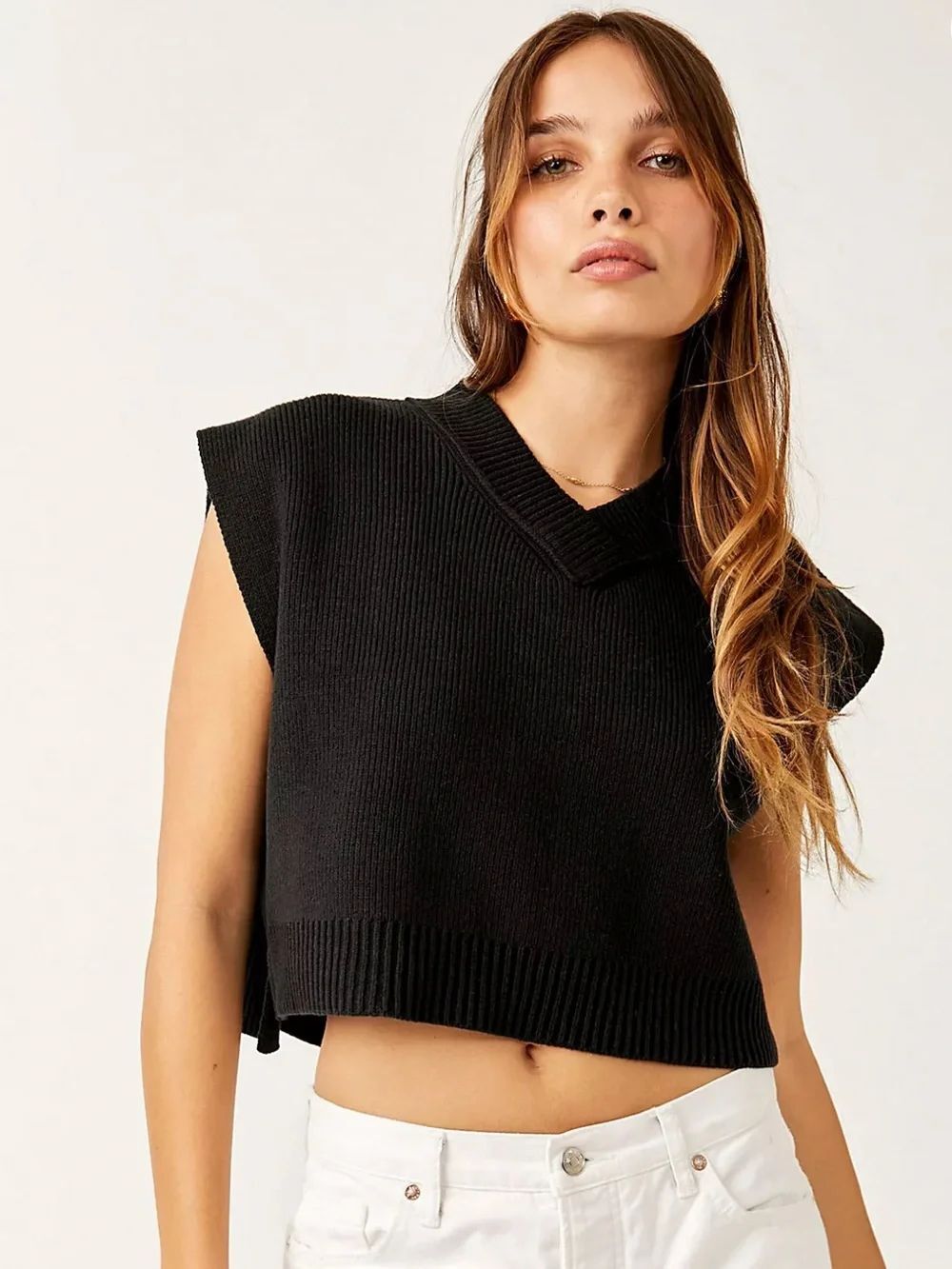 FREE PEOPLE Easy Street Sweater Vest Black Women’s Size Large